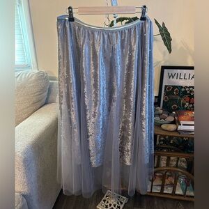 Anthropologie Silver Gray Velvet & Tulle Maxi Skirt
